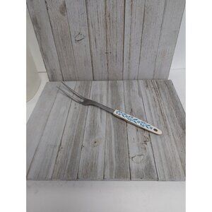 Vintage Household Stainless Meat Fork 12" White Cornflower Blue Floral Handle